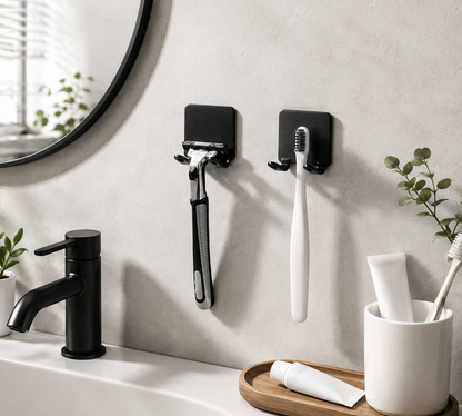 Compact Wall-Mounted Bathroom Organizer for Toothbrushes – No Drill, Black Aluminum