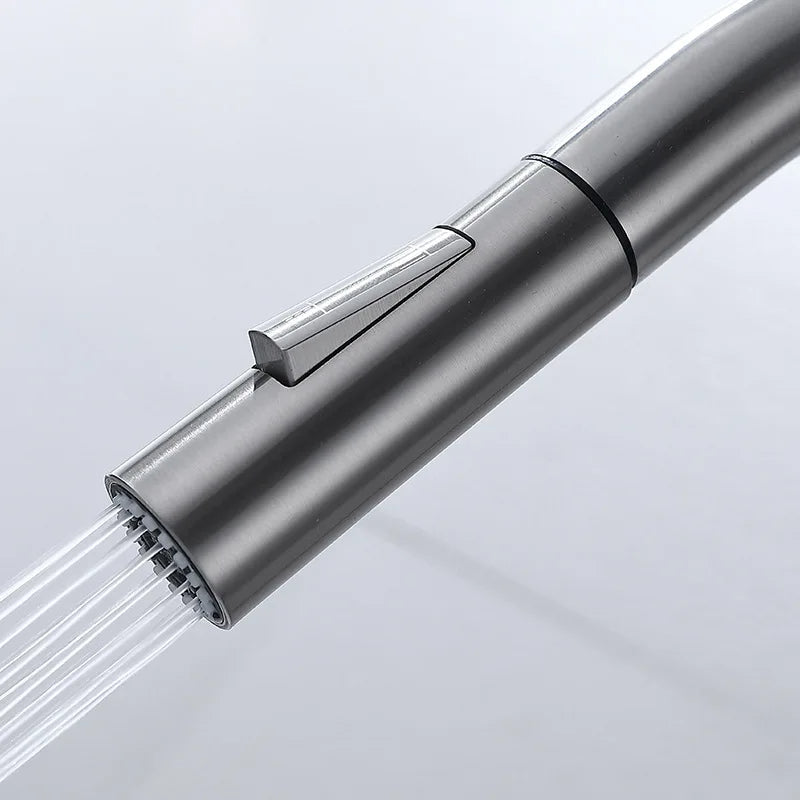 Sensor-Activated Pull-Out Kitchen Faucet with Flexible Spout in Brass