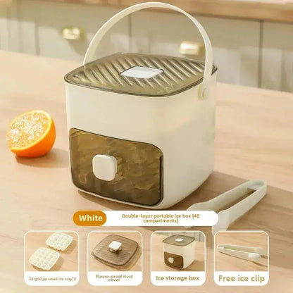 Effortless Ice Maker with Sealed Lid & Tongs - 48 Cube Capacity