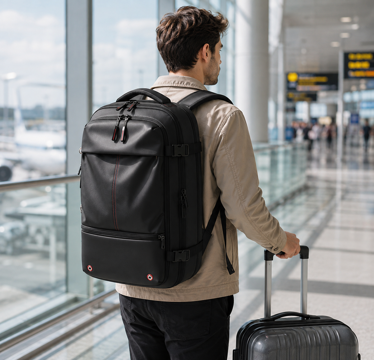 Expandable Travel Backpack with Compression, Wet/Dry Storage and Zipper