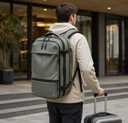 Expandable Travel Backpack with Compression, Wet/Dry Storage and Zipper