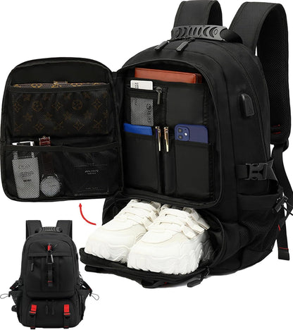 Waterproof 60L Backpack for Travel with USB Port & Shoe Storage