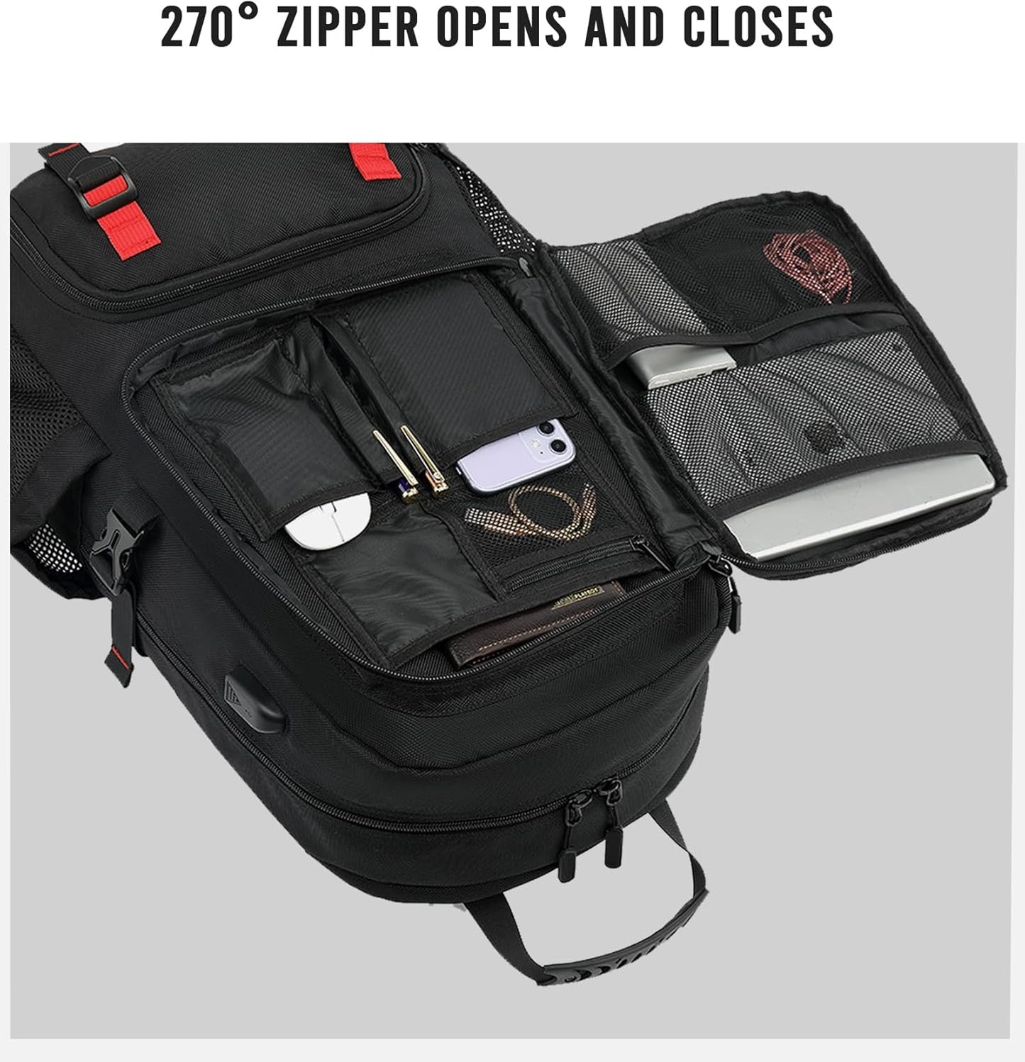 Waterproof 60L Backpack for Travel with USB Port & Shoe Storage