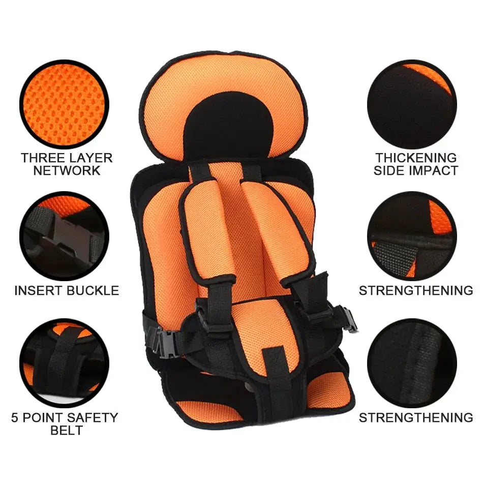 Portable Child Car Seat with Foldable Design & 5-Point Safety Harness for Ages 0-12
