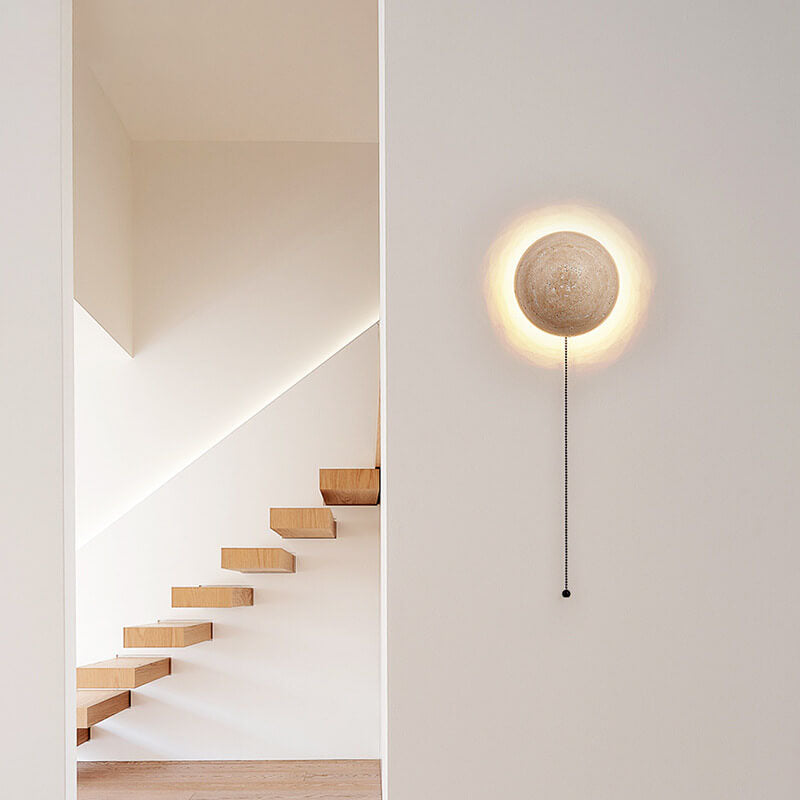 Minimalist Yellow LED Wall Sconce Lamp - Elegant Design in Travertine Finish