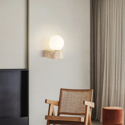 Modern Sconce for Serene Areas - Travertine Wall Lamp with Gentle Light