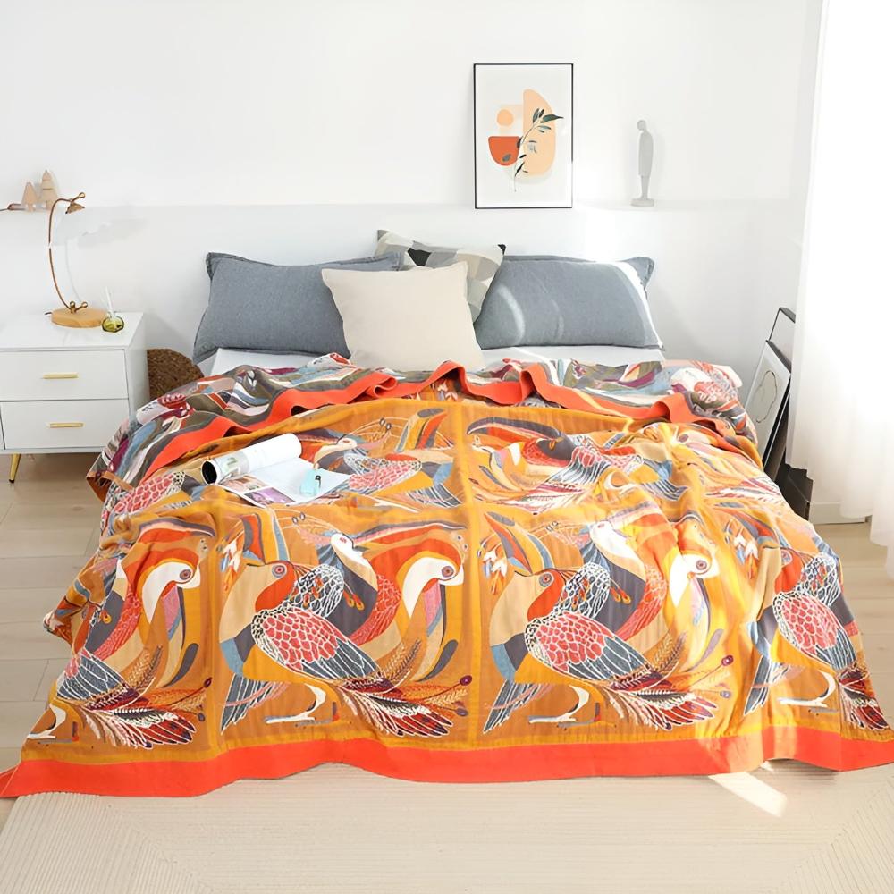 Throw Blanket with Tropical Toucan Design