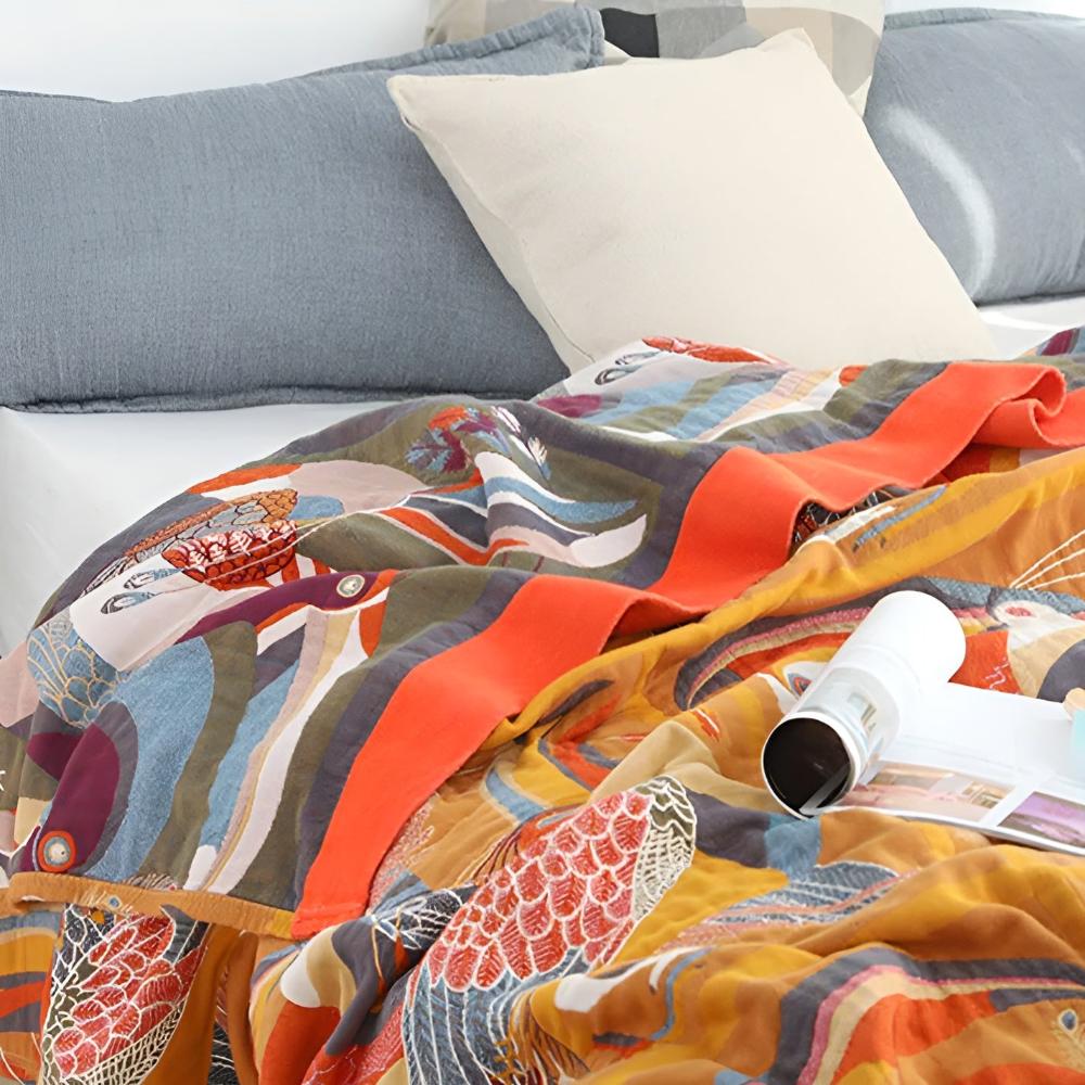 Throw Blanket with Tropical Toucan Design
