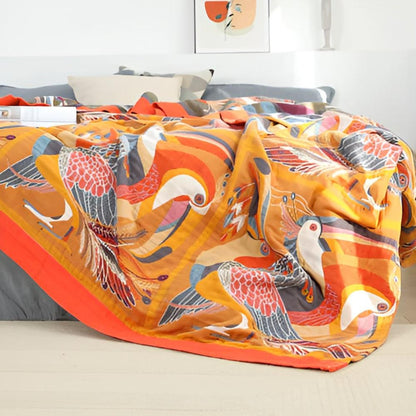Throw Blanket with Tropical Toucan Design