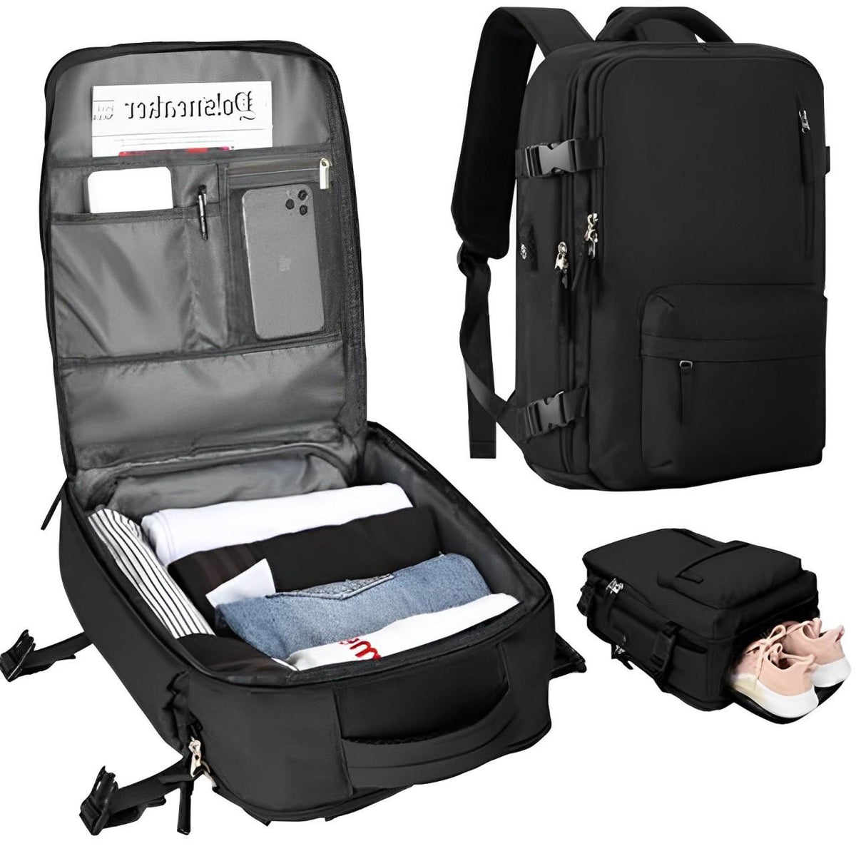 Waterproof 35L Travel Backpack for Women with USB Charging and Shoe Compartment