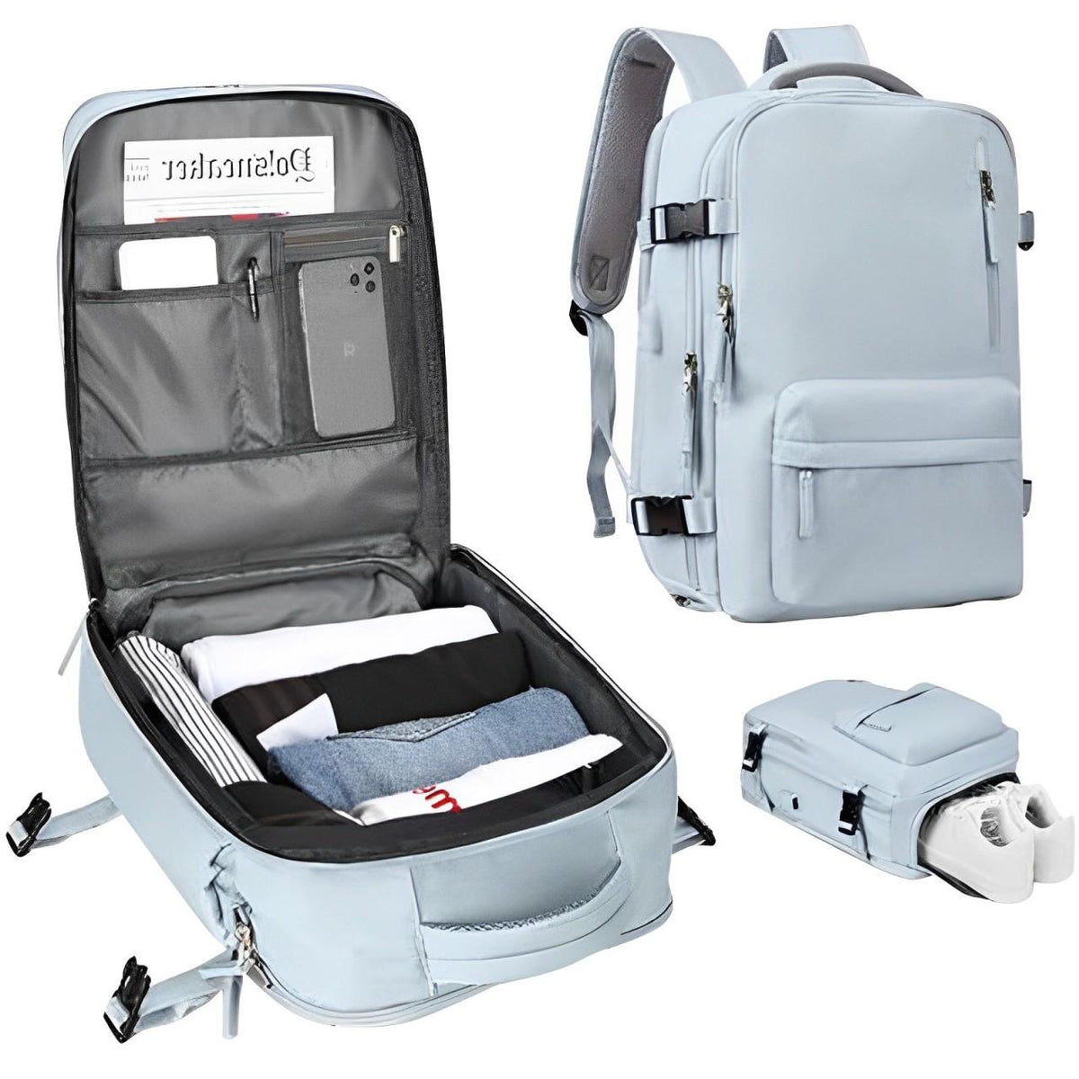 Waterproof 35L Travel Backpack for Women with USB Charging and Shoe Compartment