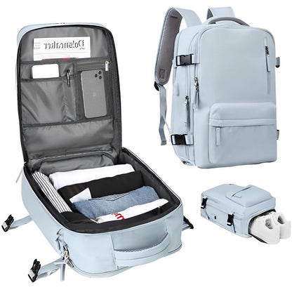 Waterproof 35L Travel Backpack for Women with USB Charging and Shoe Compartment