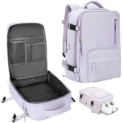 Waterproof 35L Travel Backpack for Women with USB Charging and Shoe Compartment