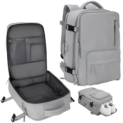 Waterproof 35L Travel Backpack for Women with USB Charging and Shoe Compartment