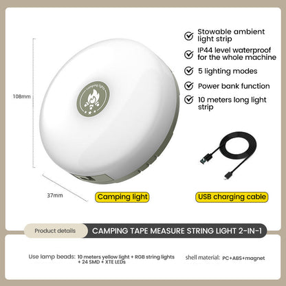 Rechargeable Magnetic Tent Light Strip with Power Bank – Waterproof Camping String Lights for Outdoors