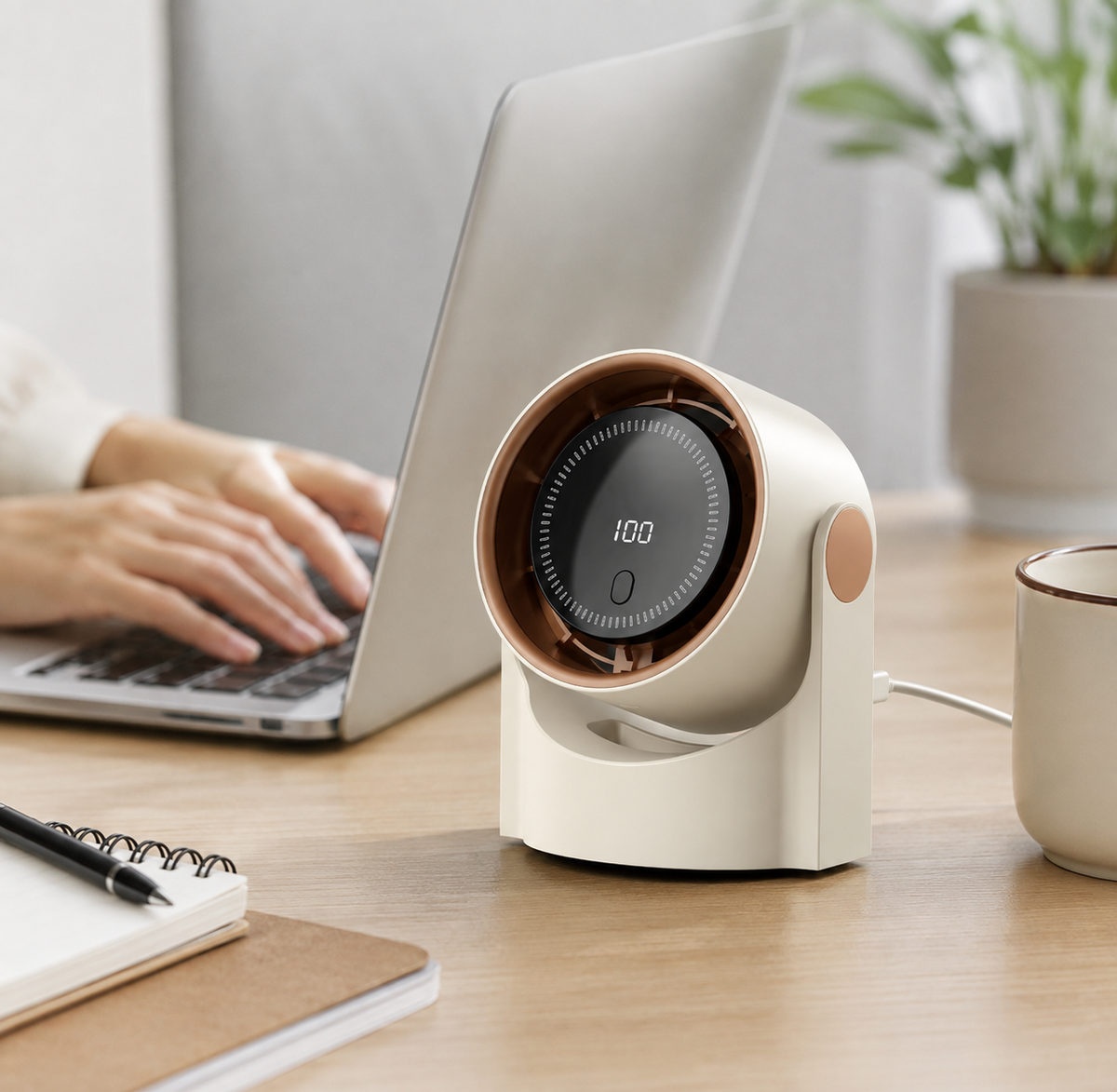 Portable Bladeless Desk Fan with 100 Speed Settings, 5 Modes, Timer, and 1200mAh Battery for Home or Office