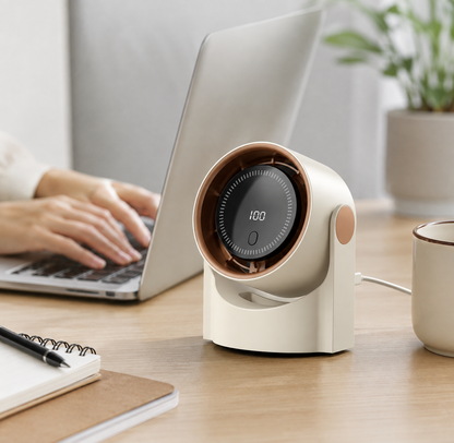 Portable Bladeless Desk Fan with 100 Speed Settings, 5 Modes, Timer, and 1200mAh Battery for Home or Office