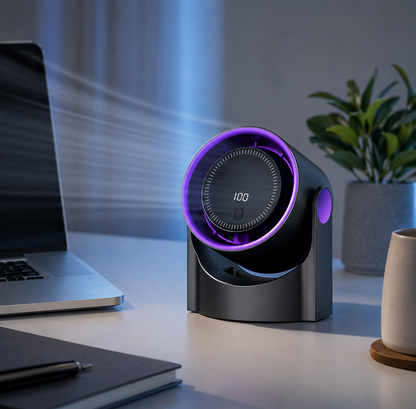 Portable Bladeless Desk Fan with 100 Speed Settings, 5 Modes, Timer, and 1200mAh Battery for Home or Office
