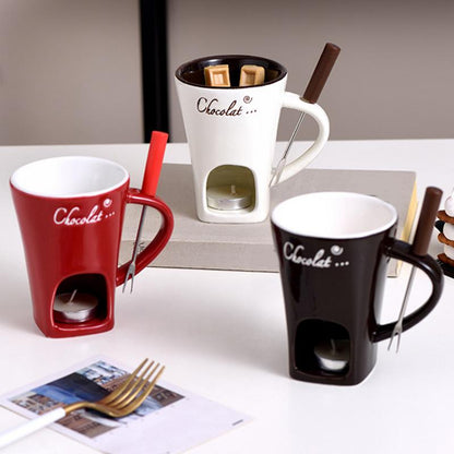 Ceramic Fondue Set with Candle Holder & Stainless Steel Fork