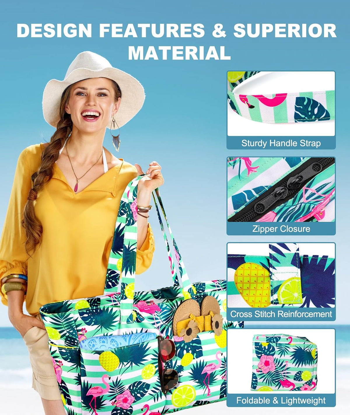 Extra Large Waterproof Beach Bag with Wet Pocket for Outdoor Activities
