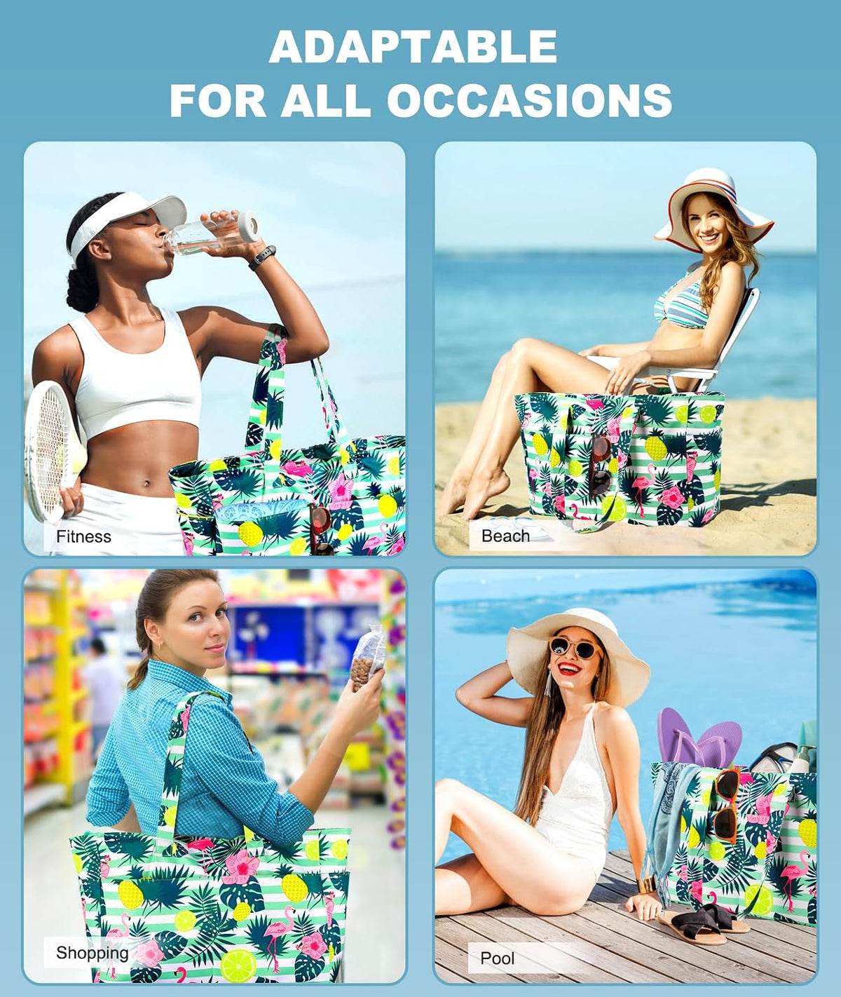 Extra Large Waterproof Beach Bag with Wet Pocket for Outdoor Activities