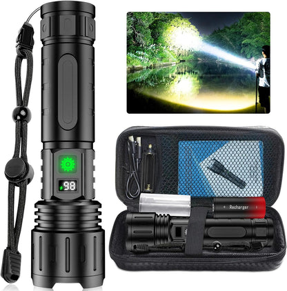 Tactical Flashlight with 100,000 Lumens & USB-C Charging – Power Bank for Outdoors