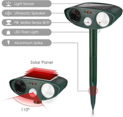 Solar-Powered Ultrasonic Repeller for Chipmunks | Motion-Activated Pest Defense for Gardens