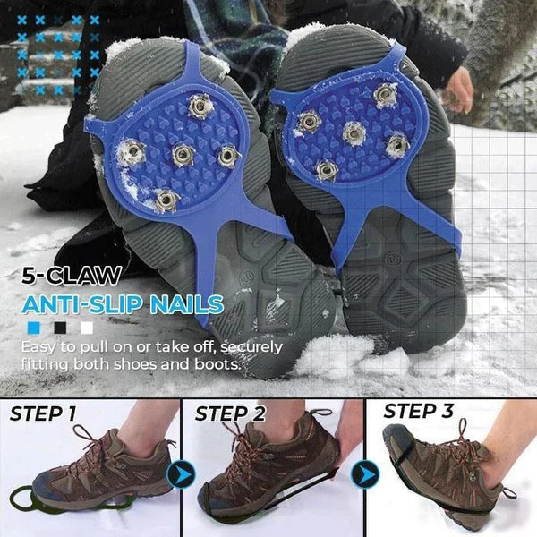 Non-Slip Spikes for Footwear - Ice Crampons with 5 Steel Claws for Hiking and Fishing