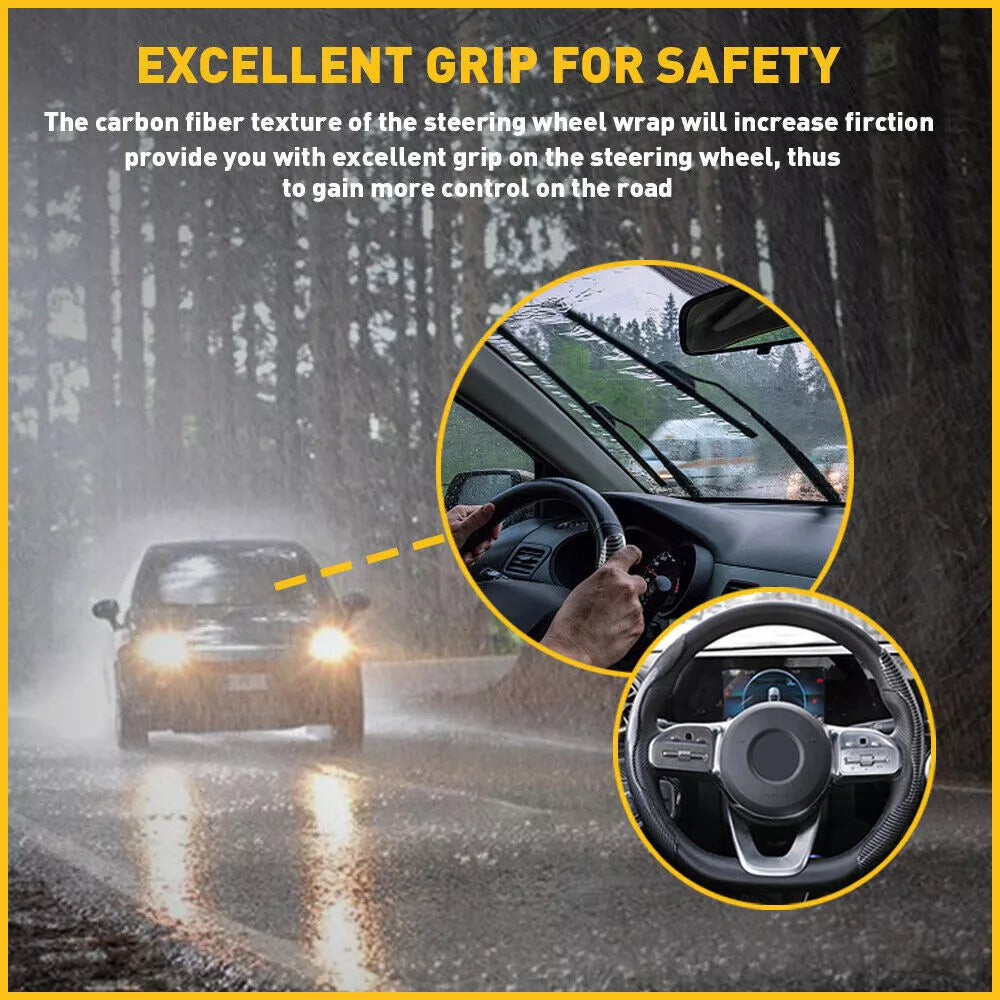 Thin Non-Slip Black Carbon Fiber Steering Wheel Cover for Vehicles