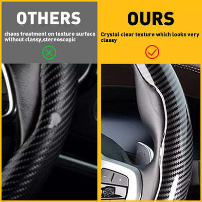 Thin Non-Slip Black Carbon Fiber Steering Wheel Cover for Vehicles