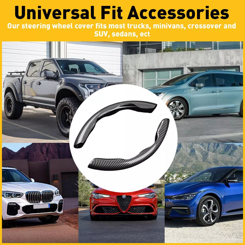Thin Non-Slip Black Carbon Fiber Steering Wheel Cover for Vehicles