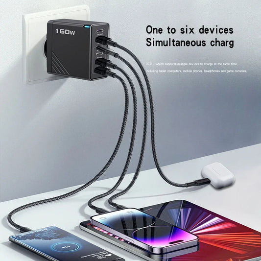 160W Multi-Port USB C Charging Hub with Quick Charge – Compact for Travel