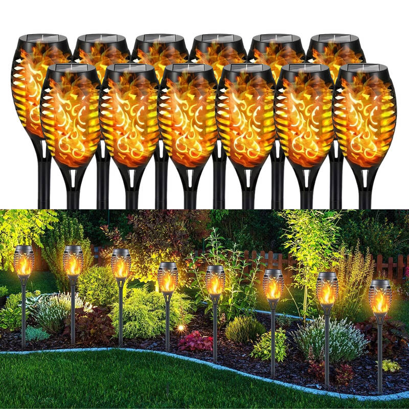 12-Pack Solar-Powered Outdoor Lanterns with Flickering Flame Effect