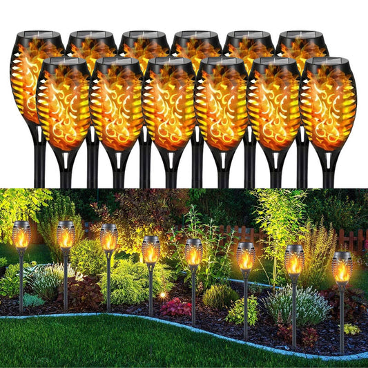 12-Pack Solar-Powered Outdoor Lanterns with Flickering Flame Effect
