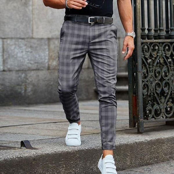 Men's Casual Checked Trousers - Vintage Checkered Pants with Pockets, Blue Gray Brown Black
