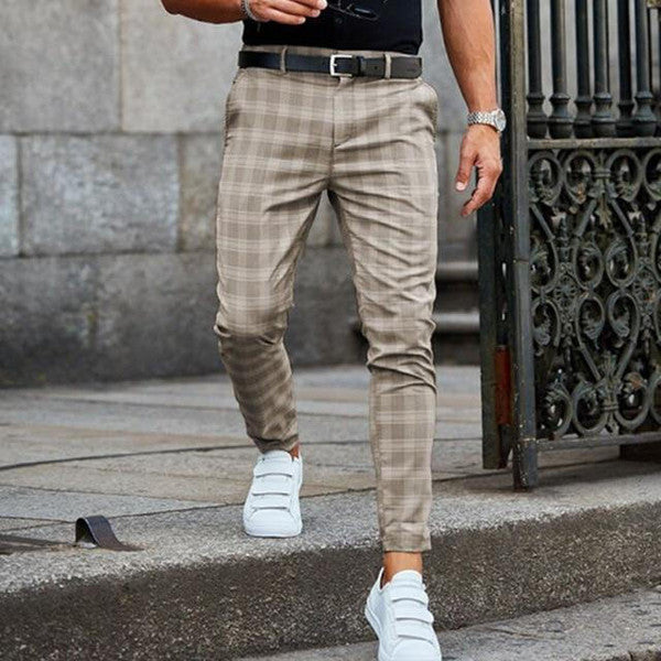 Men's Casual Checked Trousers - Vintage Checkered Pants with Pockets, Blue Gray Brown Black
