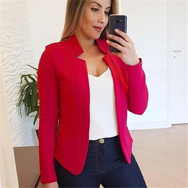 Plus Size Women's Longline Casual Coat with Stand Collar and Straight Sleeves