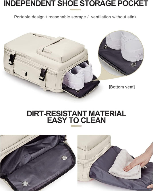 40L Waterproof Travel Backpack with USB Charging Port & Shoe Storage