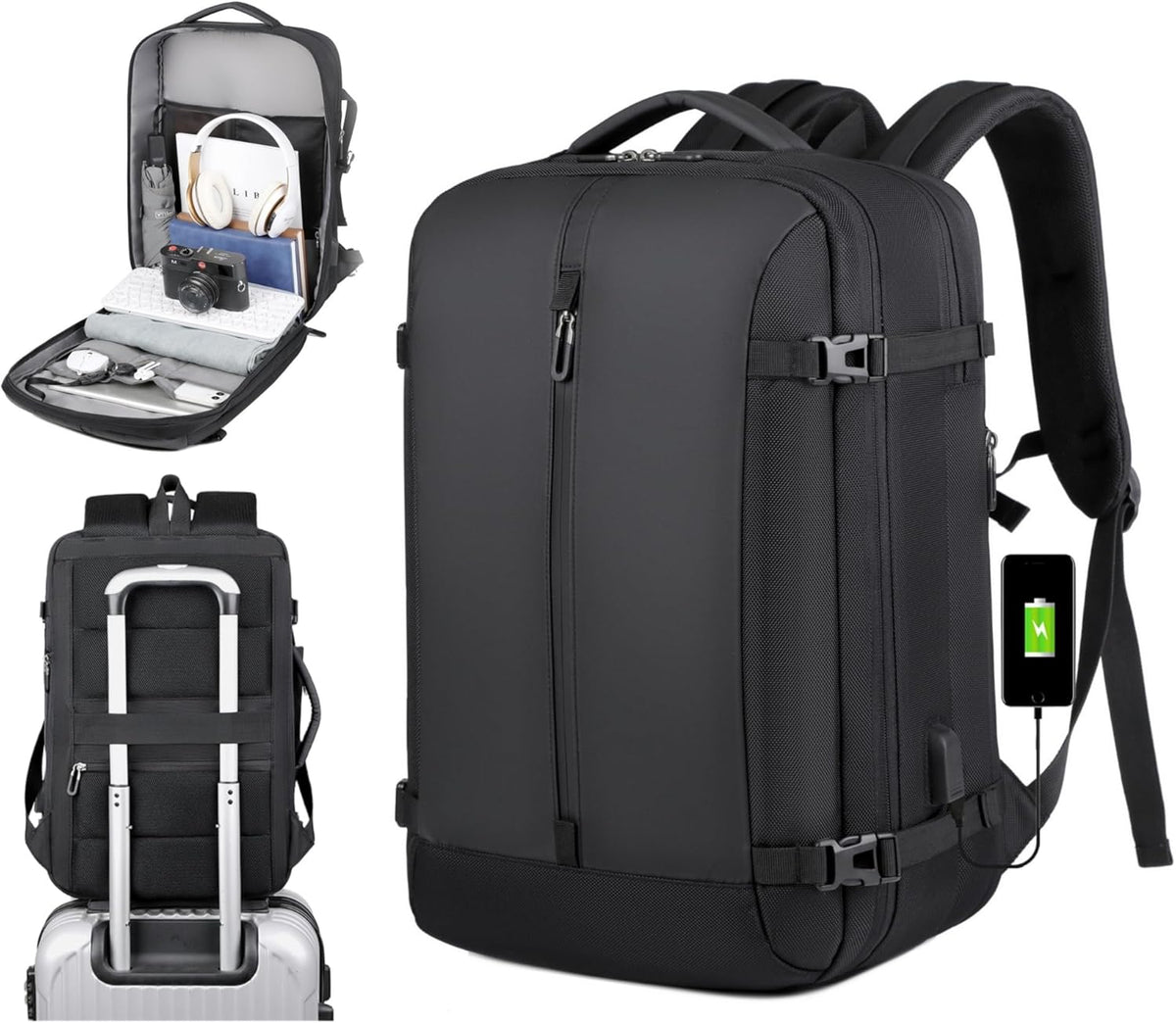 Expandable 40L Waterproof Travel Backpack with USB Port and 17" Laptop Compartment