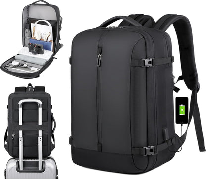 Expandable 40L Waterproof Travel Backpack with USB Port and 17" Laptop Compartment