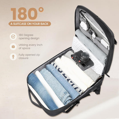Expandable 40L Waterproof Travel Backpack with USB Port and 17" Laptop Compartment