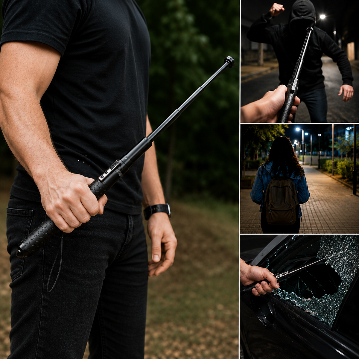 Telescopic Walking Stick for Self-Defense | Compact Design with Anti-Slip Grip