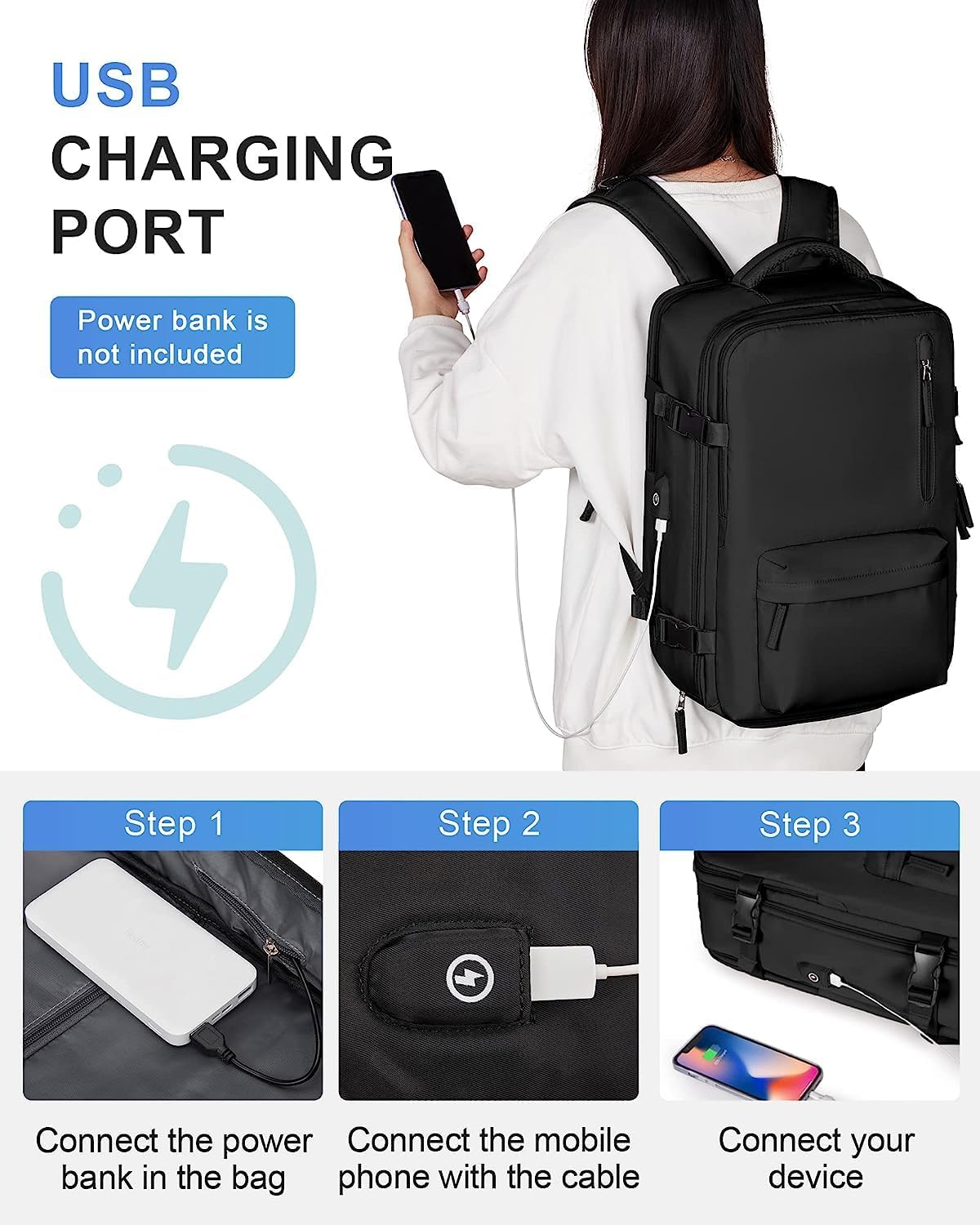 Waterproof Travel Backpack with Shoe Storage & USB Charging Port
