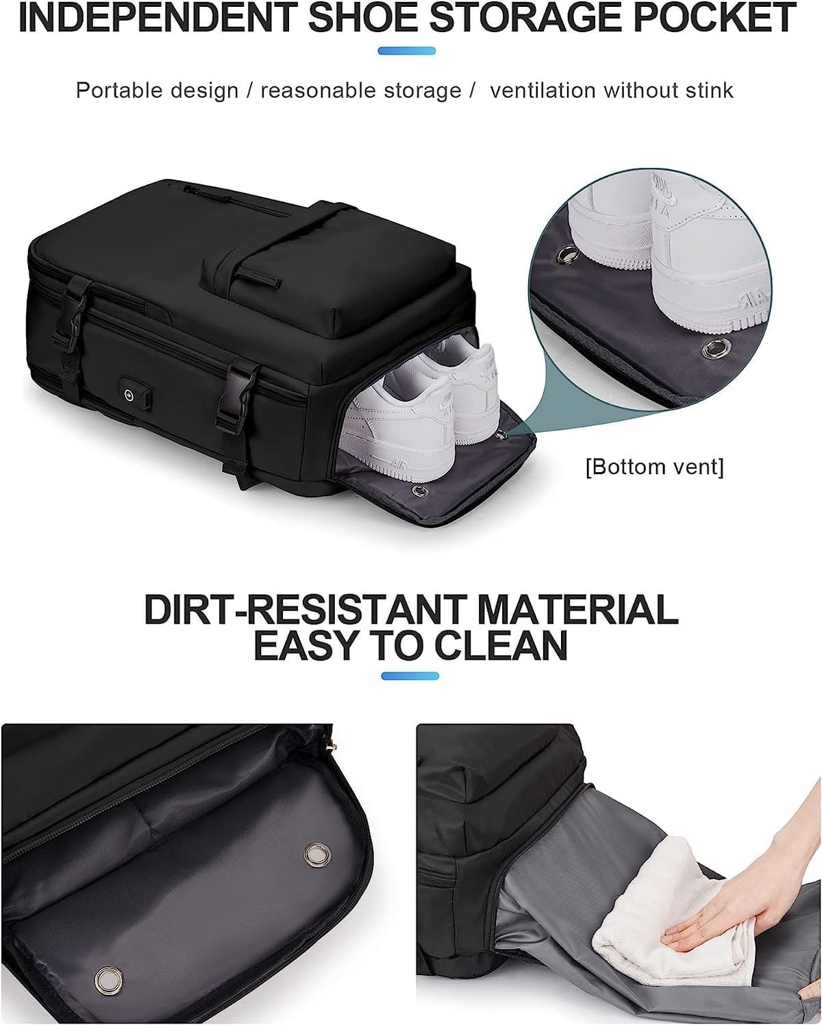 Waterproof Travel Backpack with Shoe Storage & USB Charging Port