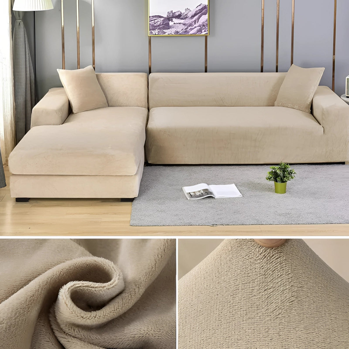 Stretchable Fabric Sofa Cover in Modern Velvet Design - Elegant Furniture Protection