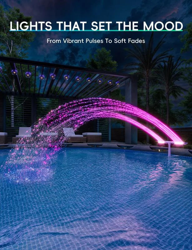 Solar Pool Fountain with RGB LED Lights and Remote Control – Dual Arch Design for Stunning Night Displays