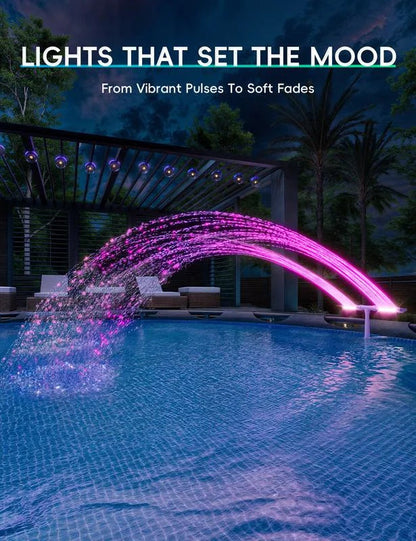 Solar Pool Fountain with RGB LED Lights and Remote Control – Dual Arch Design for Stunning Night Displays