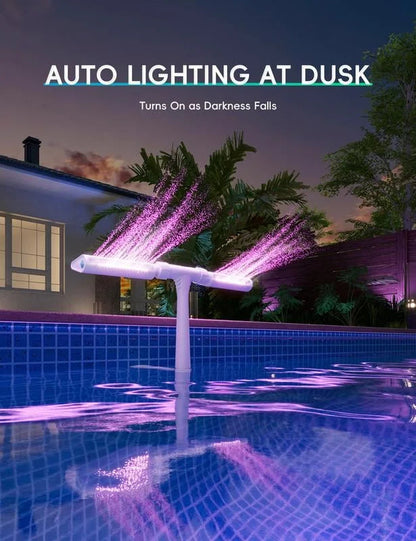 Solar Pool Fountain with RGB LED Lights and Remote Control – Dual Arch Design for Stunning Night Displays