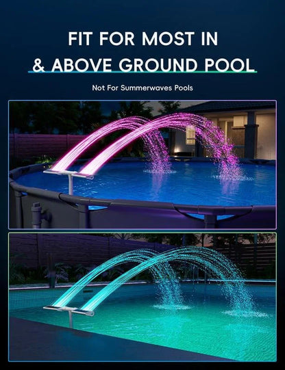 Solar Pool Fountain with RGB LED Lights and Remote Control – Dual Arch Design for Stunning Night Displays