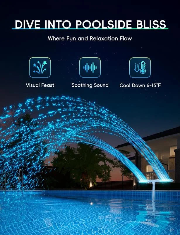 Solar Pool Fountain with RGB LED Lights and Remote Control – Dual Arch Design for Stunning Night Displays